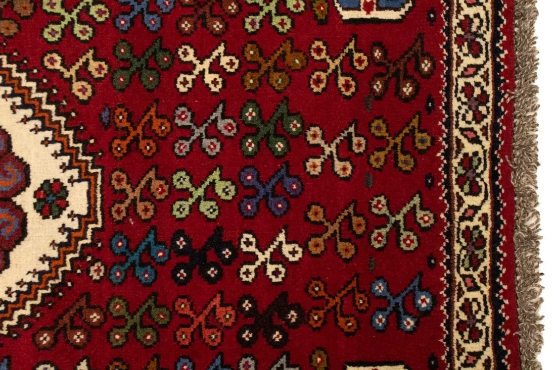 Red Tribal 3'6X4'3 Shiraz Persian Rug - 8