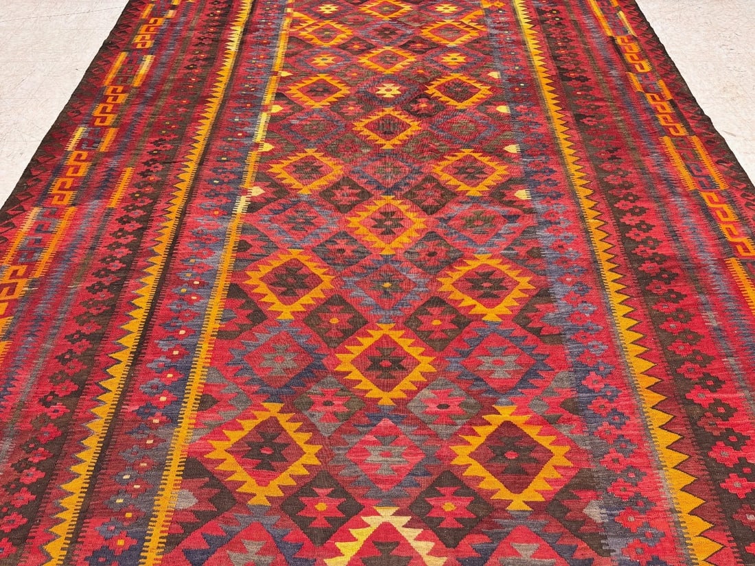 Hand-Knotted Maymana Kilim Tribal Flatweave Wool Oriental Rug 8'11" x 13'4" - 3