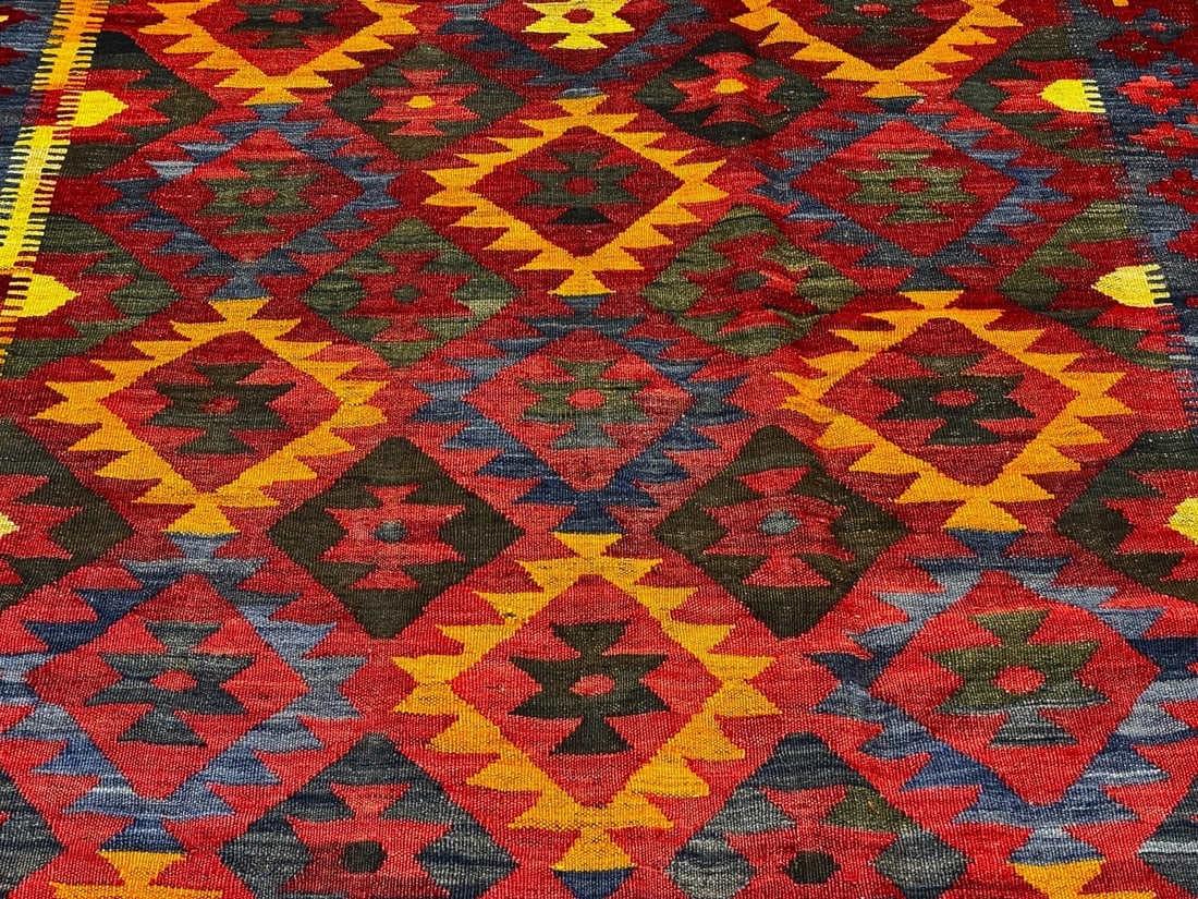 Hand-Knotted Maymana Kilim Tribal Flatweave Wool Oriental Rug 8'11" x 13'4" - 5