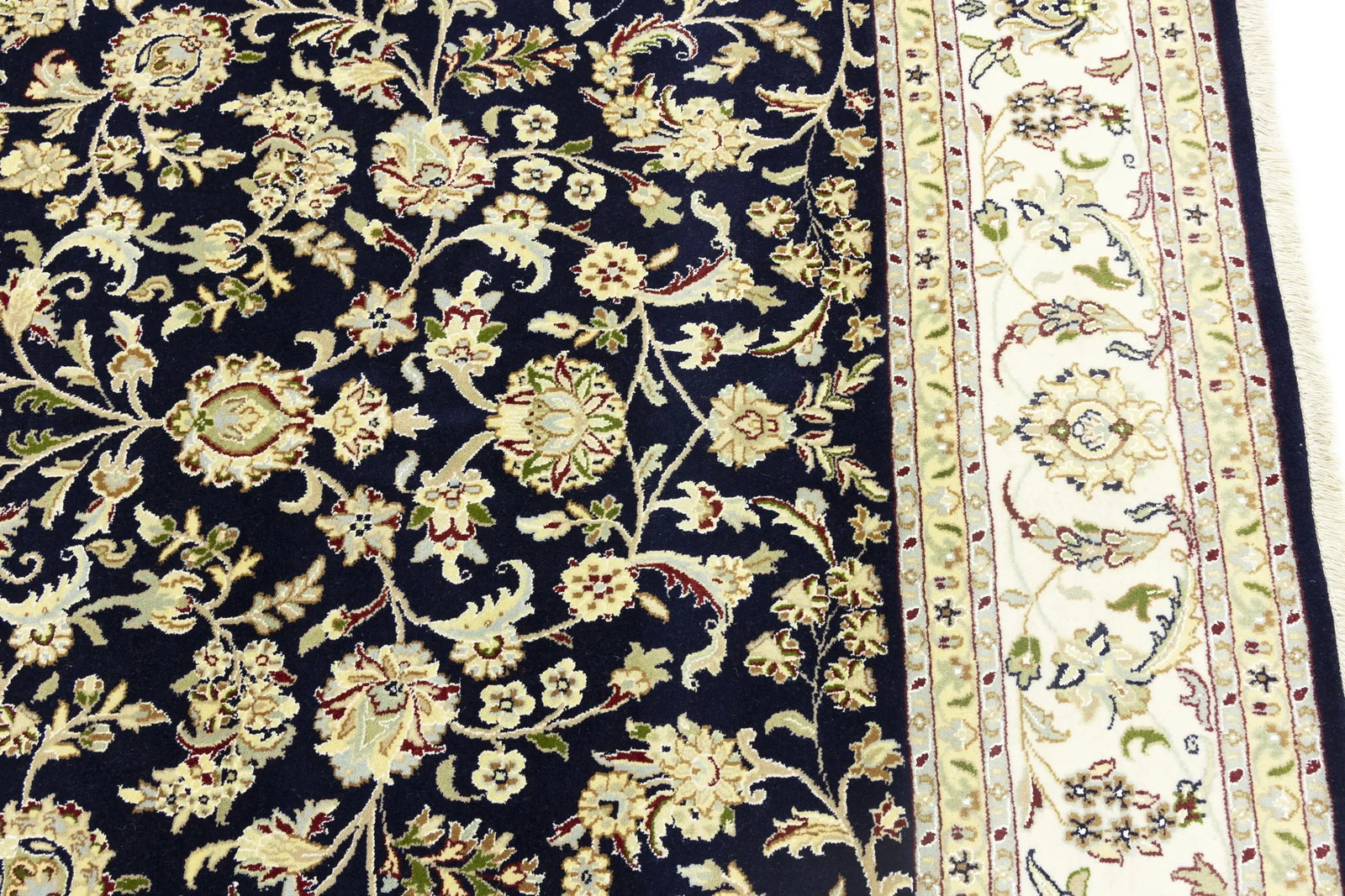 Dark Navy Floral 8X10 Indo-Nain Oriental Rug - 14