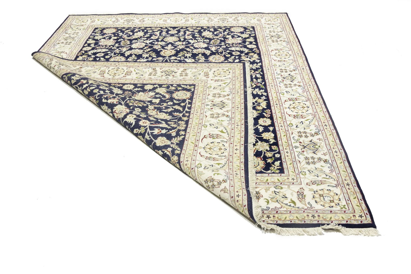 Dark Navy Floral 8X10 Indo-Nain Oriental Rug - 19
