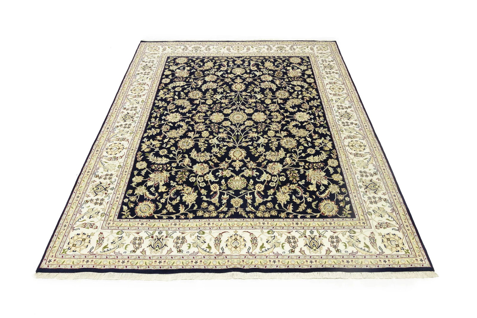 Dark Navy Floral 8X10 Indo-Nain Oriental Rug - 3