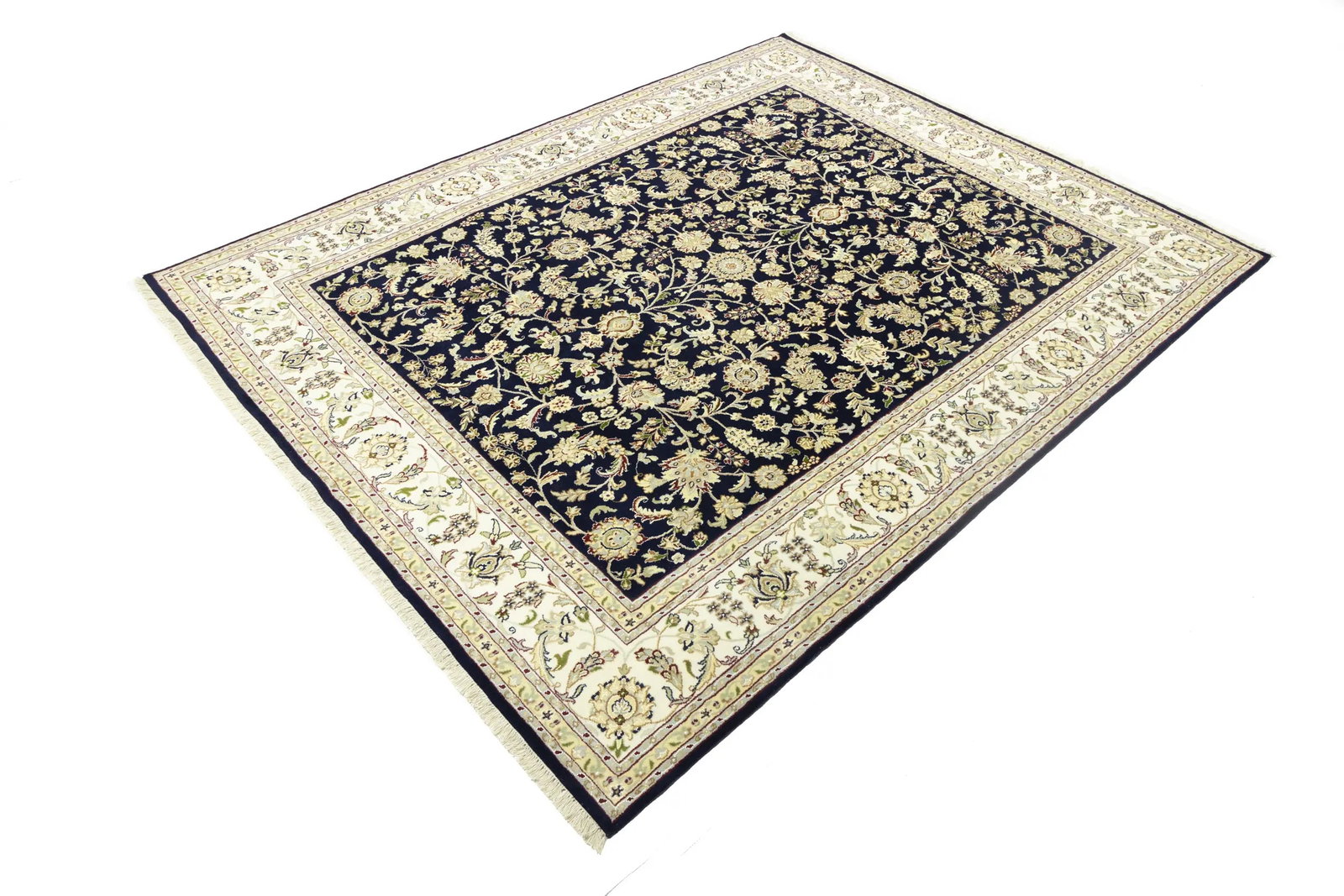 Dark Navy Floral 8X10 Indo-Nain Oriental Rug - 4
