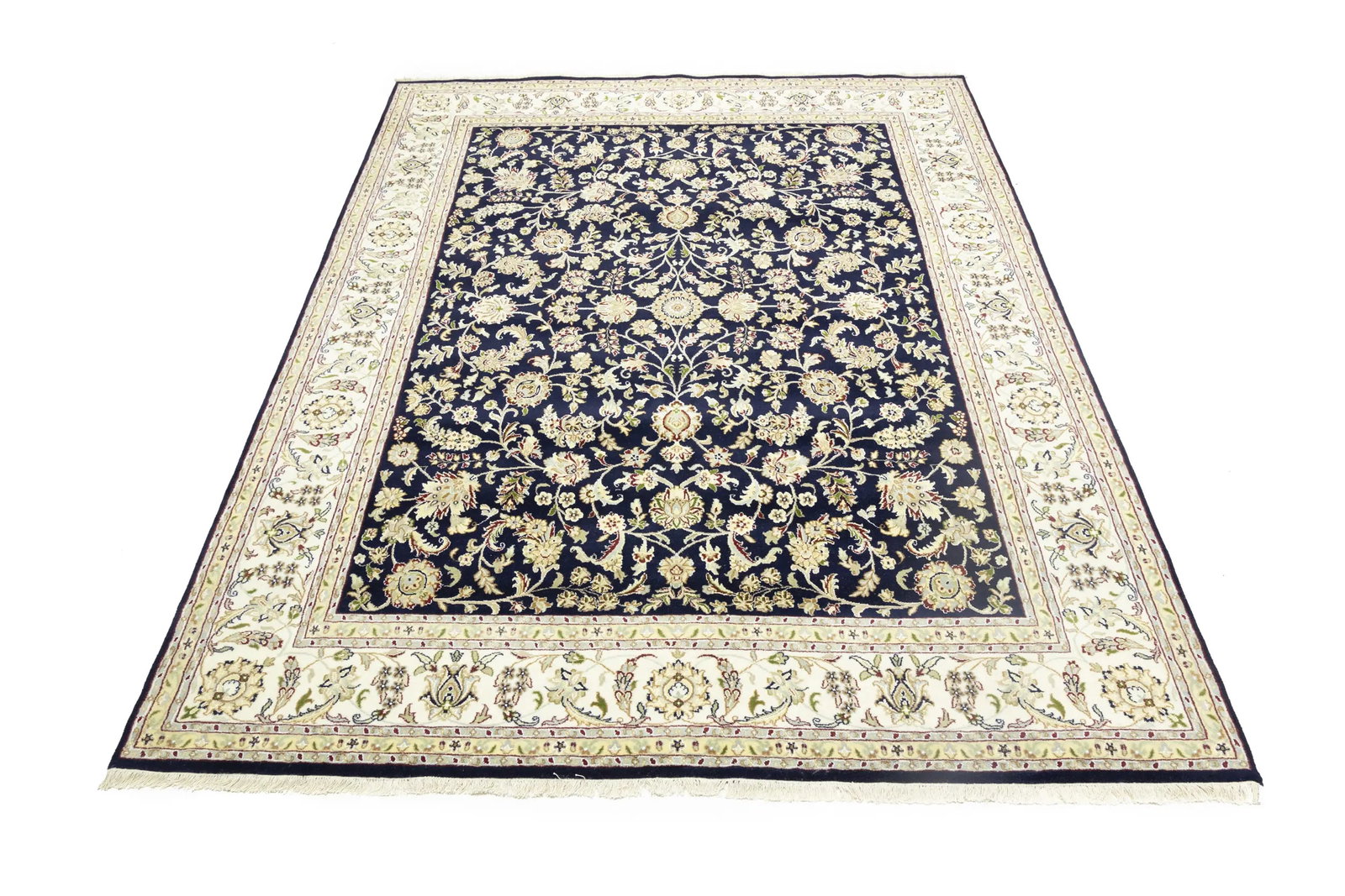 Dark Navy Floral 8X10 Indo-Nain Oriental Rug - 5