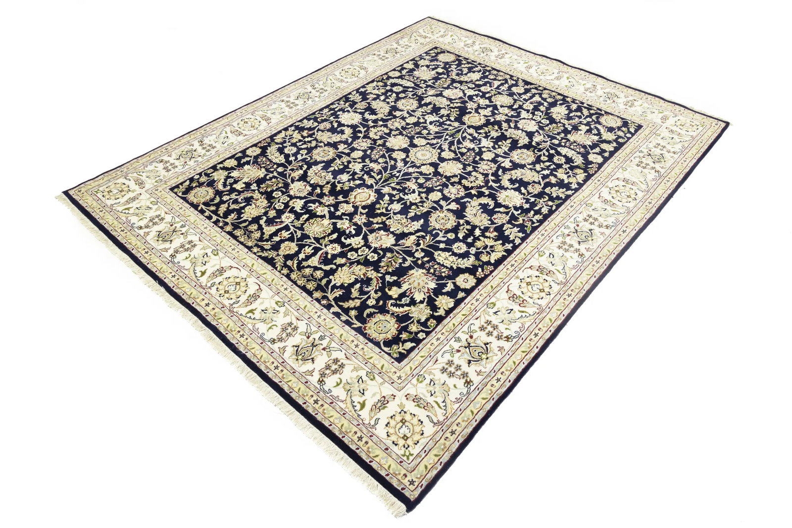 Dark Navy Floral 8X10 Indo-Nain Oriental Rug - 6