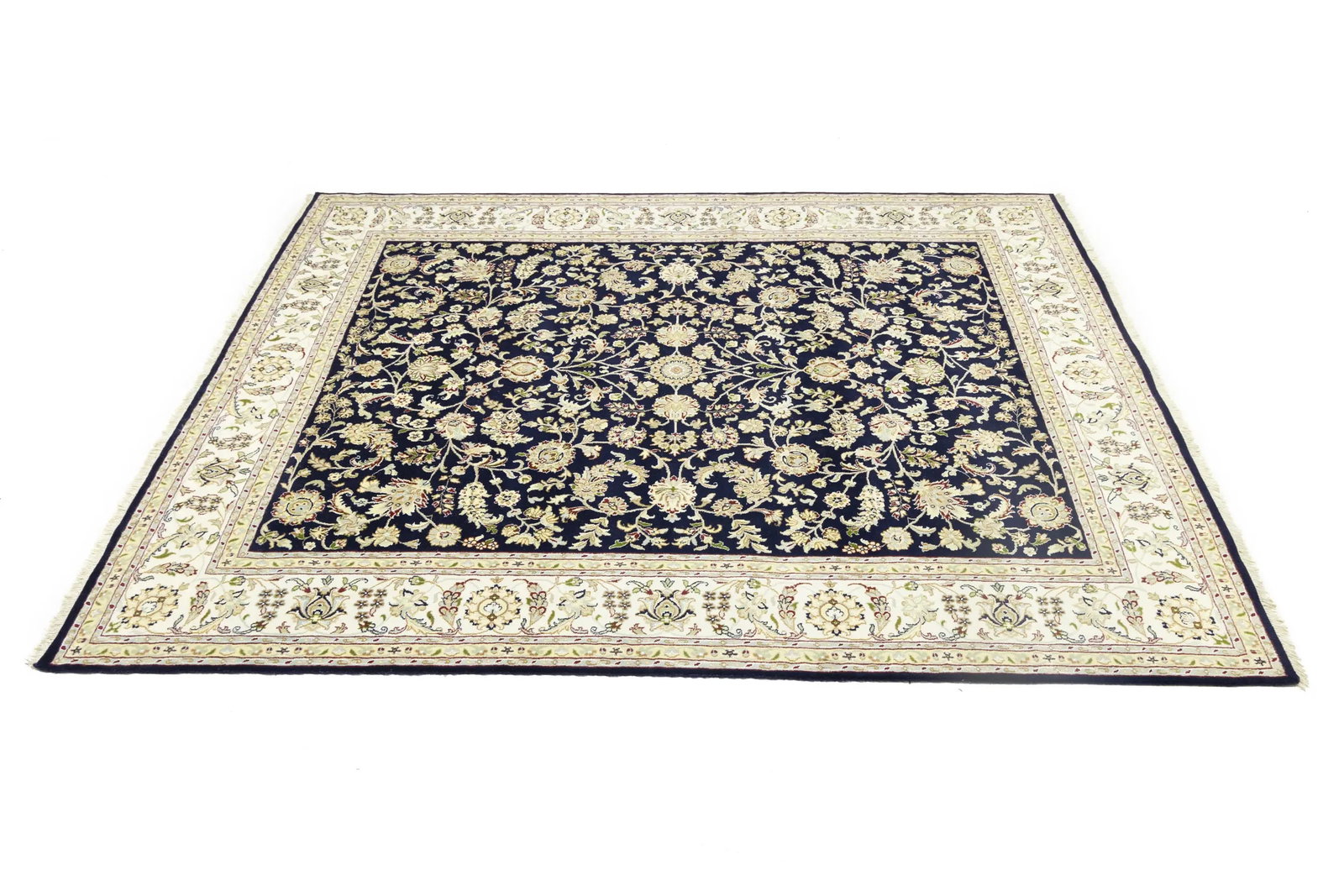Dark Navy Floral 8X10 Indo-Nain Oriental Rug - 7