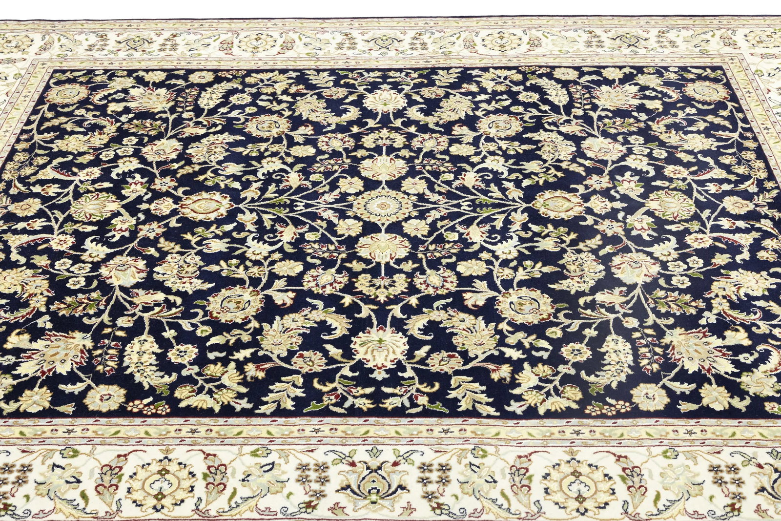 Dark Navy Floral 8X10 Indo-Nain Oriental Rug - 8