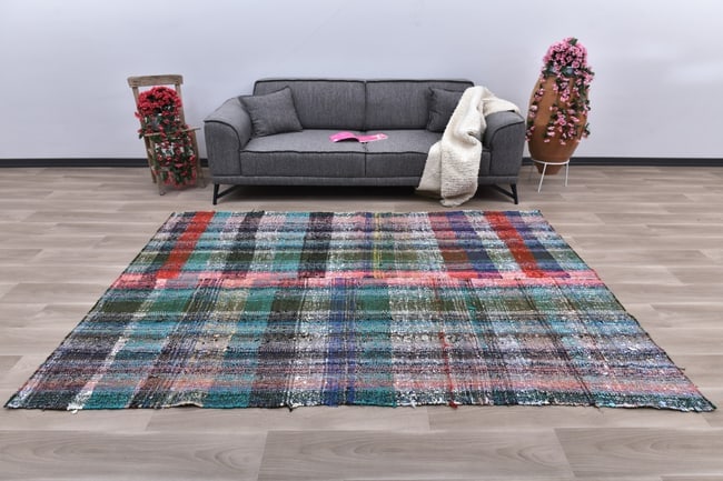 6'2'' x 8'5'' Turkish Handmade Kilim Rug - 241281: Title: 6'2'' x 8'5'' Turkish Handmade Kilim Rug - 241281 Description:6'2'' x 8'5'' Turkish Handmade Kilim Rug - 241281 Origin:Turkiye Date/Period:1960-90 Materials:Wool,Cotton Dimension:6'2''x8'5''