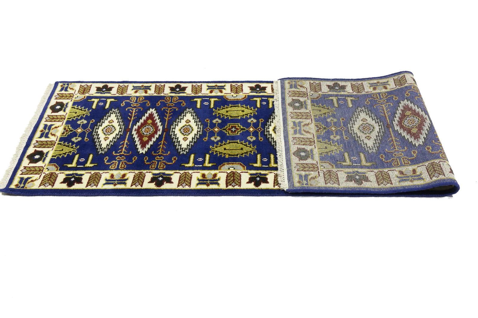 Navy Blue Geometric 3X8 Kazak Oriental Runner Rug - 16