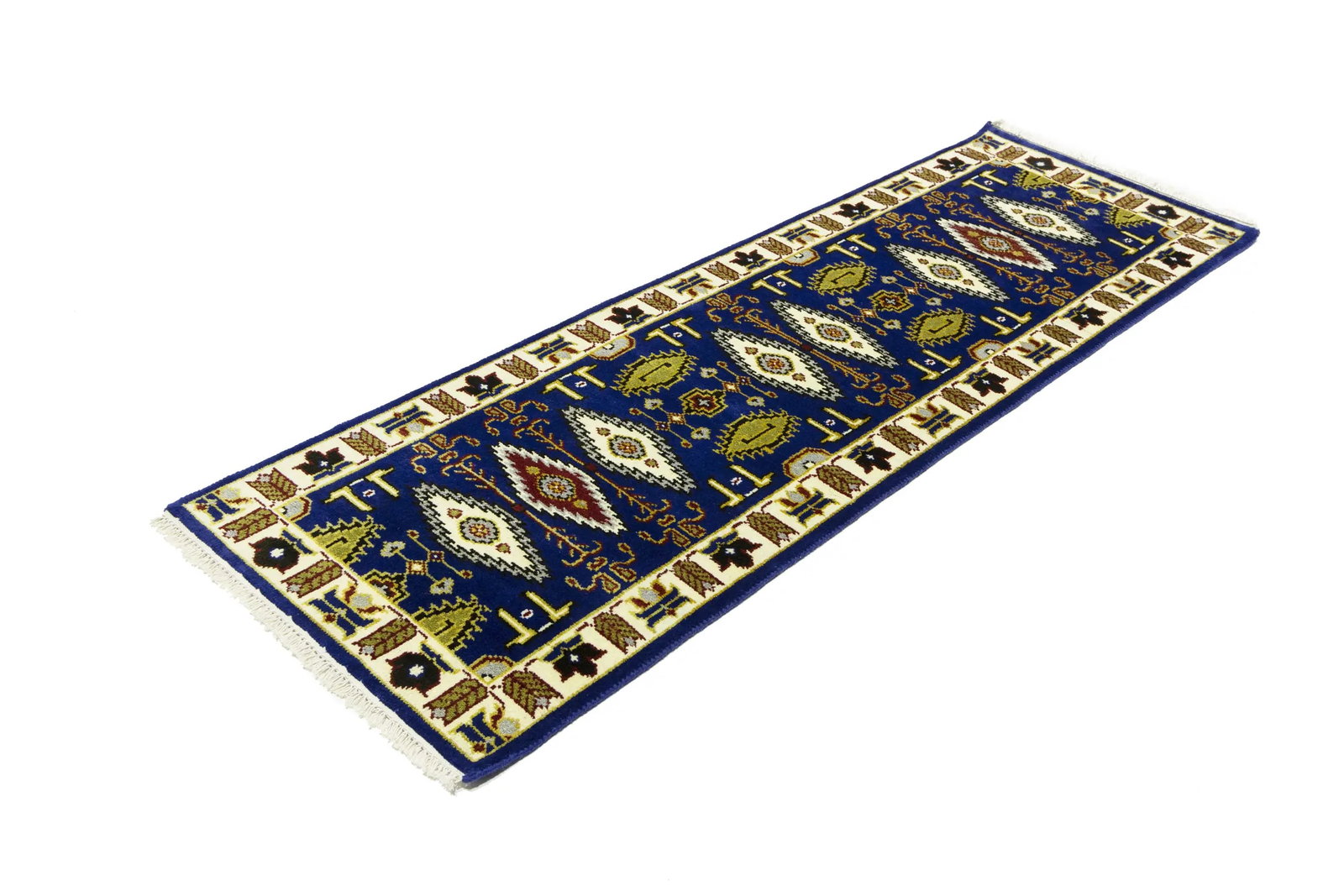 Navy Blue Geometric 3X8 Kazak Oriental Runner Rug - 4