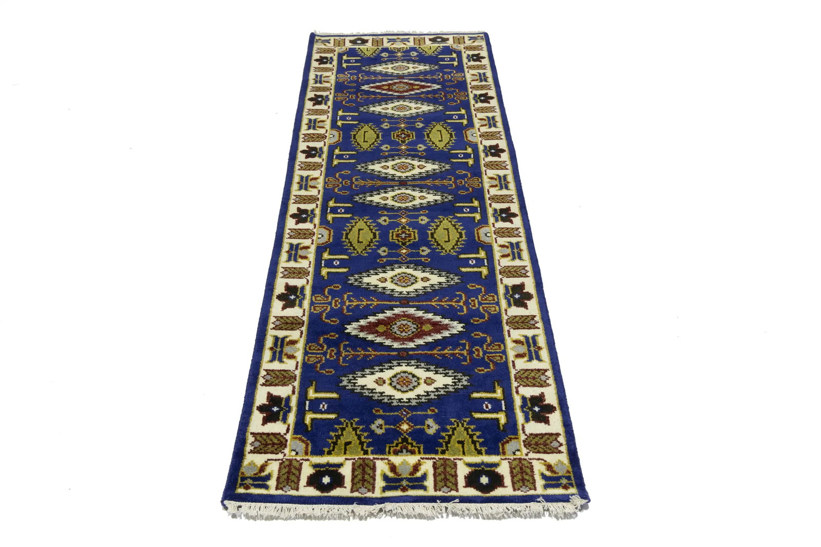 Navy Blue Geometric 3X8 Kazak Oriental Runner Rug - 5
