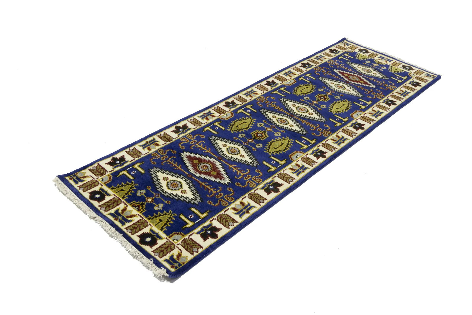 Navy Blue Geometric 3X8 Kazak Oriental Runner Rug - 6