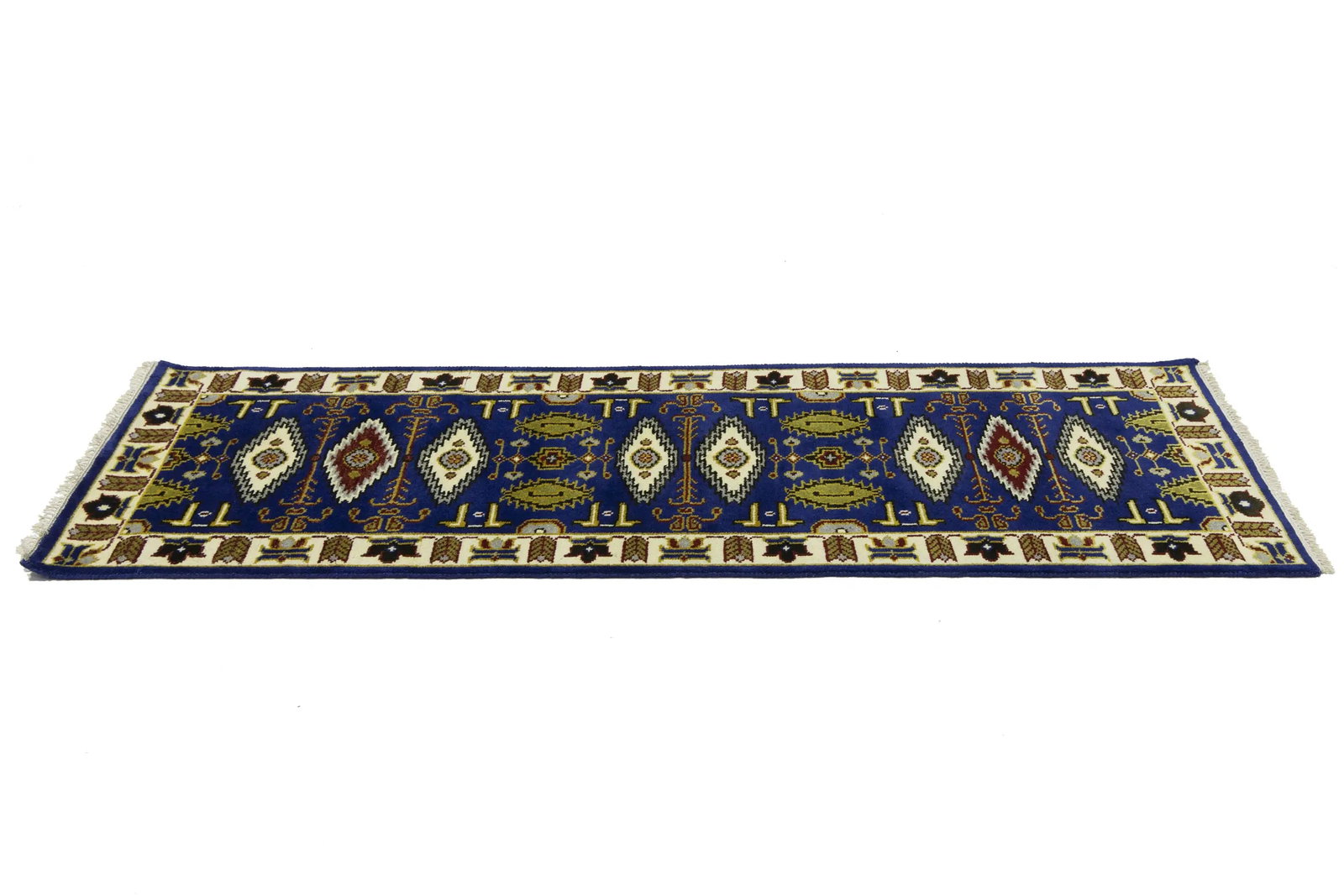Navy Blue Geometric 3X8 Kazak Oriental Runner Rug - 7