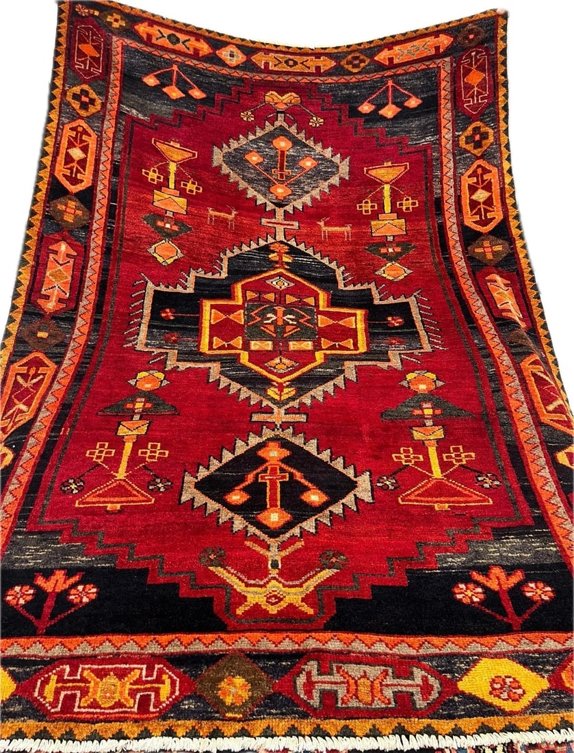 Hand Knotted Persian Luri Tribal Wool Red Oriental Area Rug 5'5" x 7'9" - 9
