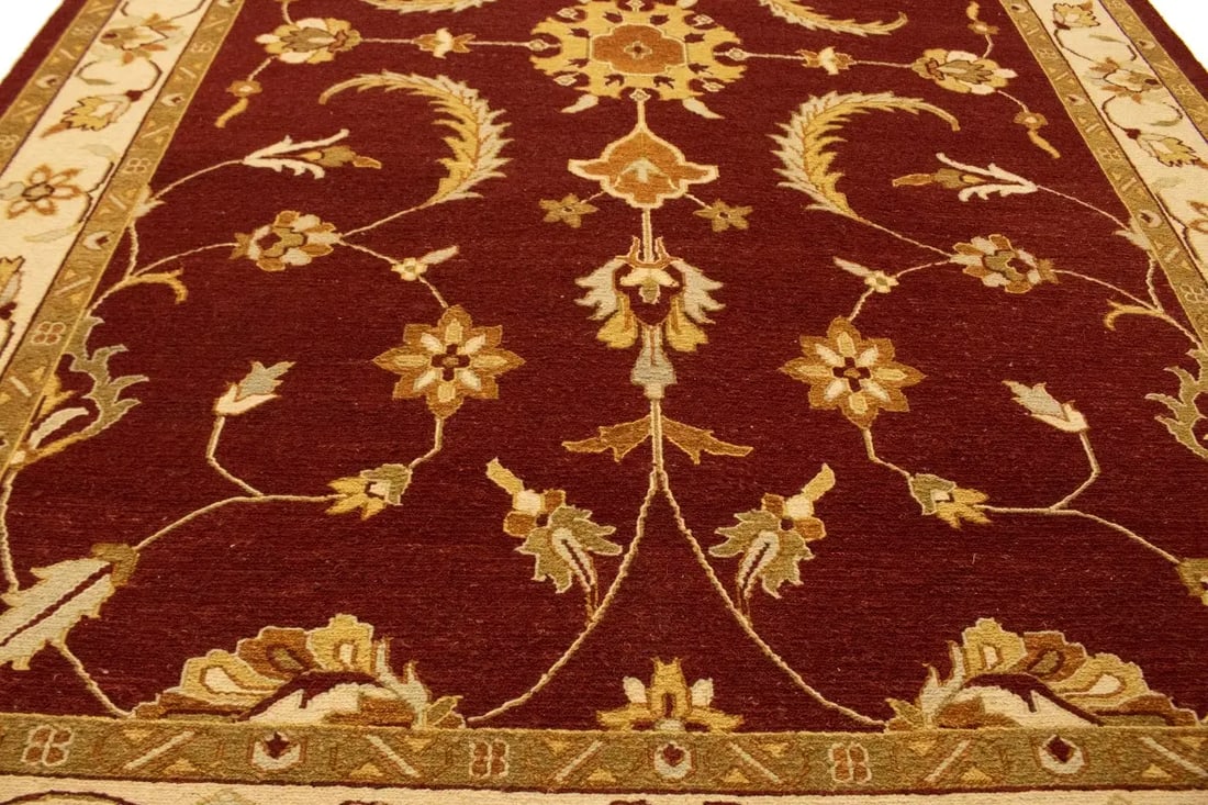 Wine Red Floral 6'7X9'6 Sumak Oriental Rug - 13