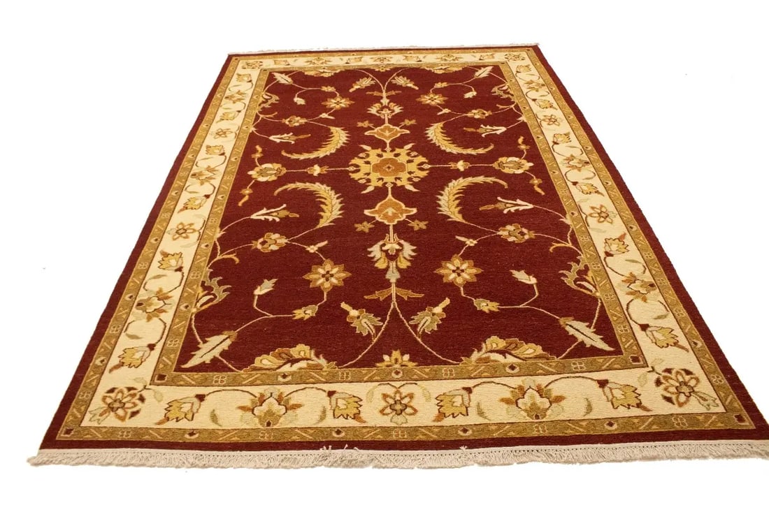 Wine Red Floral 6'7X9'6 Sumak Oriental Rug - 15