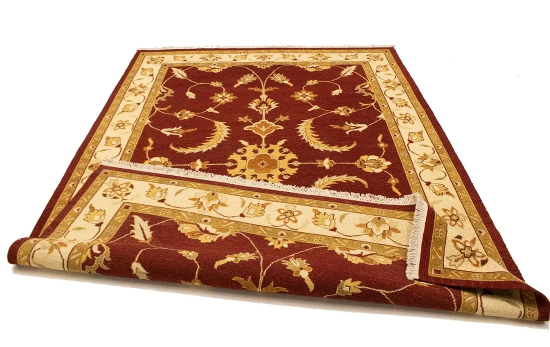 Wine Red Floral 6'7X9'6 Sumak Oriental Rug - 17