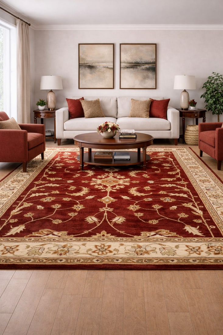 Wine Red Floral 6'7X9'6 Sumak Oriental Rug - 2