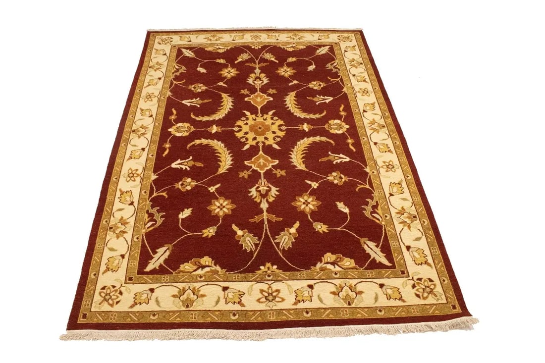 Wine Red Floral 6'7X9'6 Sumak Oriental Rug - 3