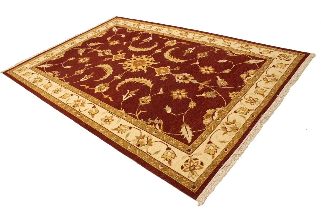 Wine Red Floral 6'7X9'6 Sumak Oriental Rug - 5