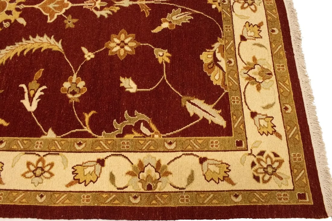 Wine Red Floral 6'7X9'6 Sumak Oriental Rug - 9