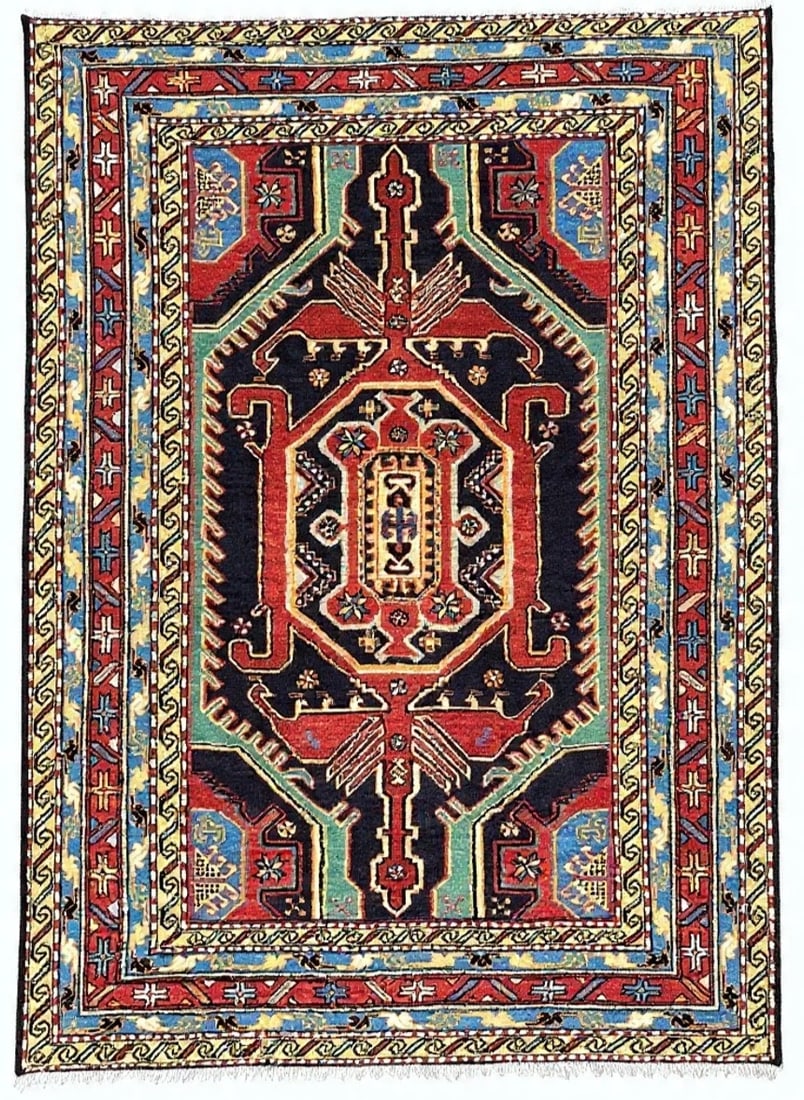 Persian Azarbaijan Hand-Knotted Wool Rug 4'7" x 7'2" Navy Tribal Oriental Rug - 3