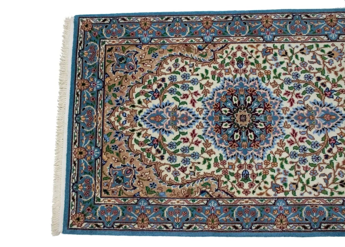 Cream Floral Kirman 3X10 Oriental Runner Rug - 11