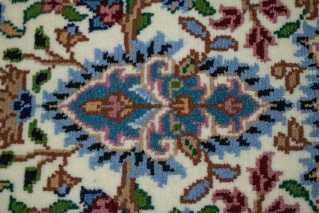Cream Floral Kirman 3X10 Oriental Runner Rug - 12