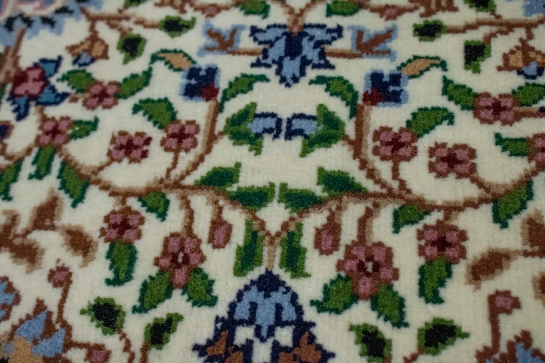 Cream Floral Kirman 3X10 Oriental Runner Rug - 13