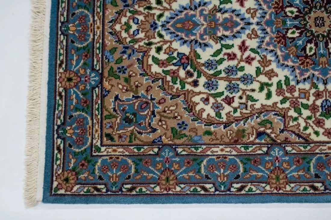 Cream Floral Kirman 3X10 Oriental Runner Rug - 14
