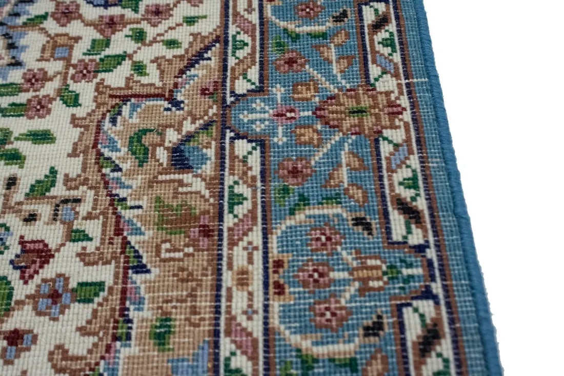 Cream Floral Kirman 3X10 Oriental Runner Rug - 15