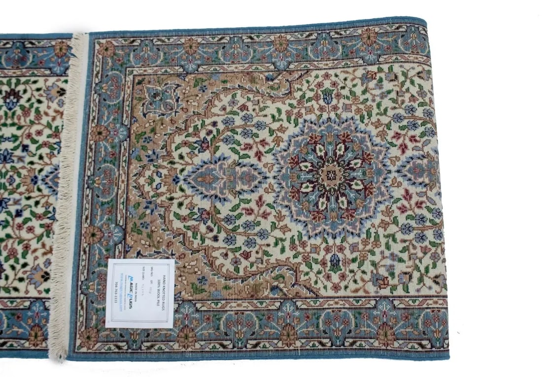 Cream Floral Kirman 3X10 Oriental Runner Rug - 16