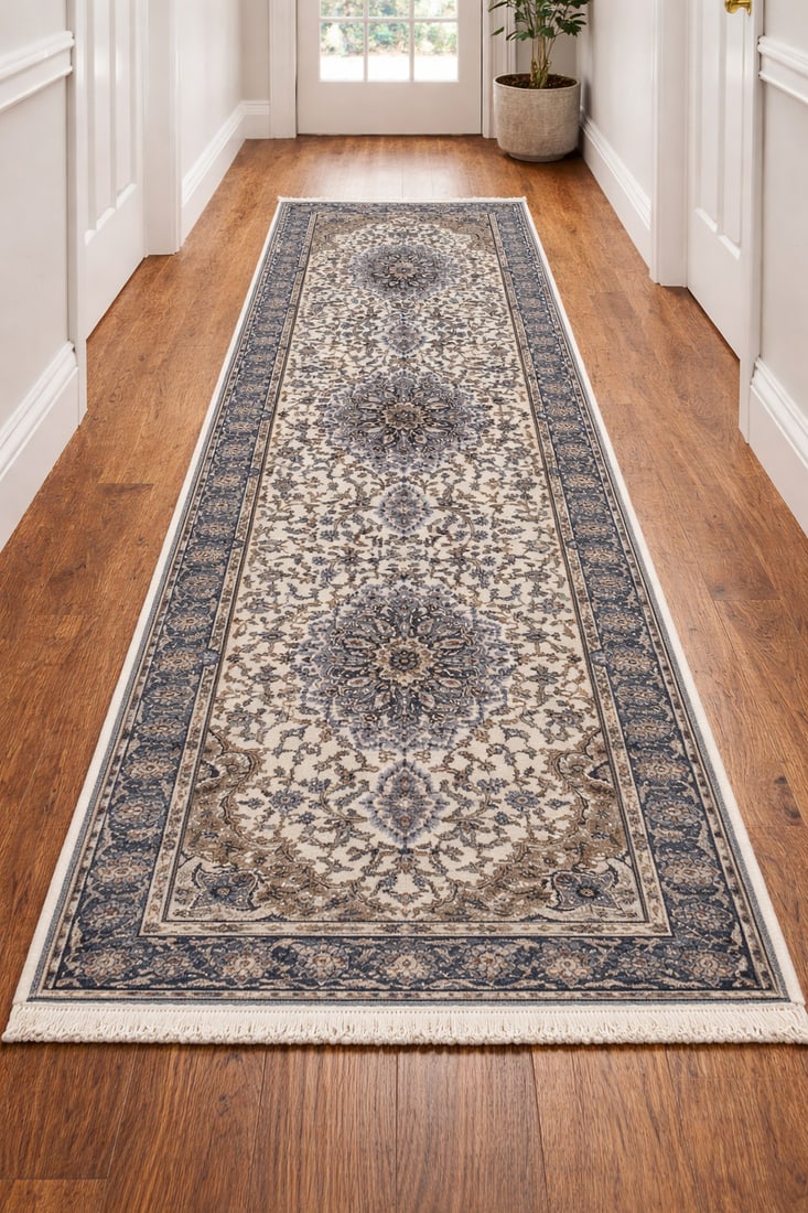 Cream Floral Kirman 3X10 Oriental Runner Rug - 2