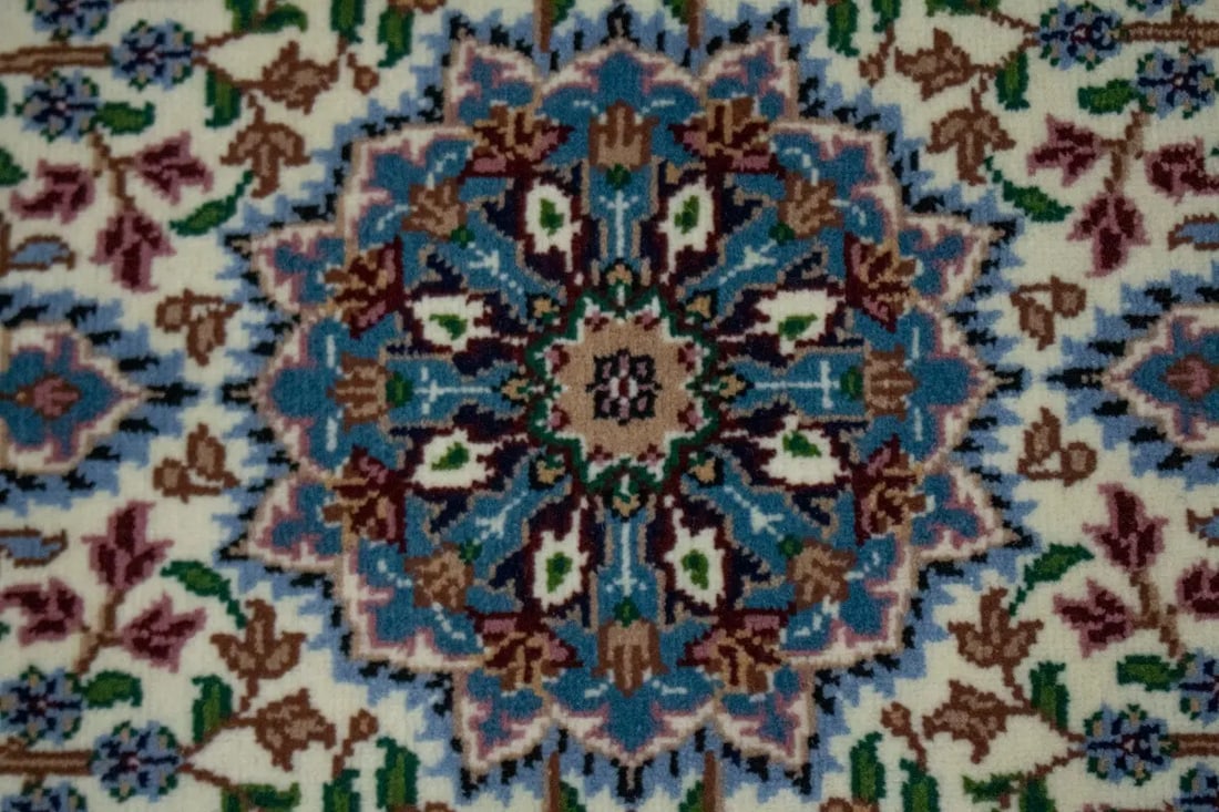Cream Floral Kirman 3X10 Oriental Runner Rug - 8