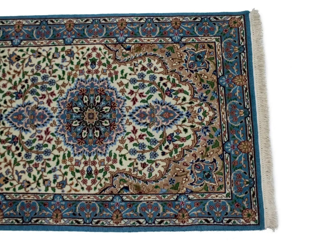 Cream Floral Kirman 3X10 Oriental Runner Rug - 9