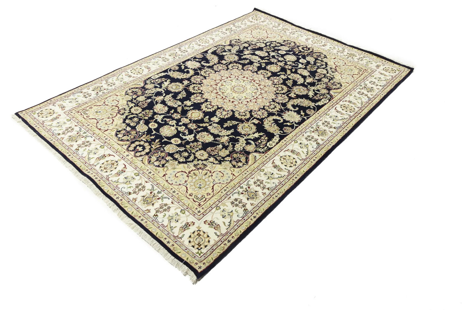 Cream Floral 7X10 Indo-Nain Oriental Rug - 4