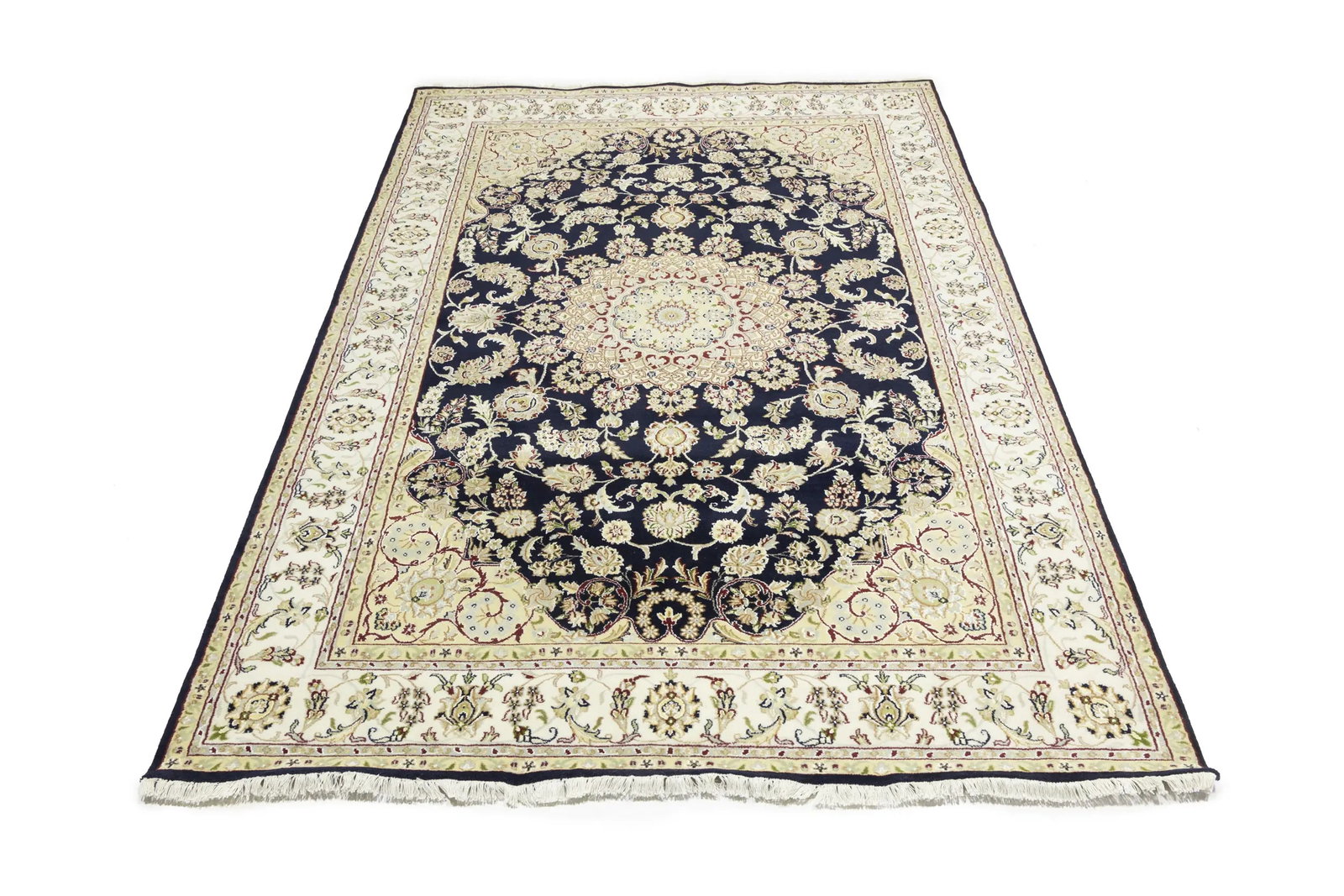 Cream Floral 7X10 Indo-Nain Oriental Rug - 5