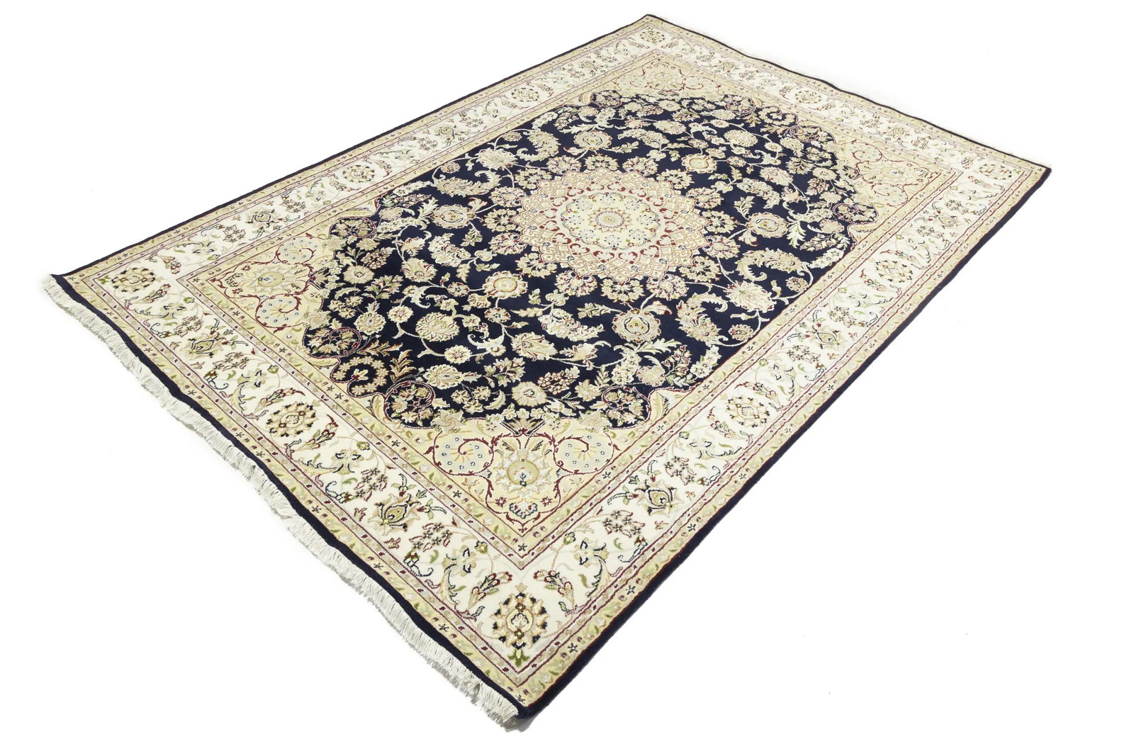 Cream Floral 7X10 Indo-Nain Oriental Rug - 6