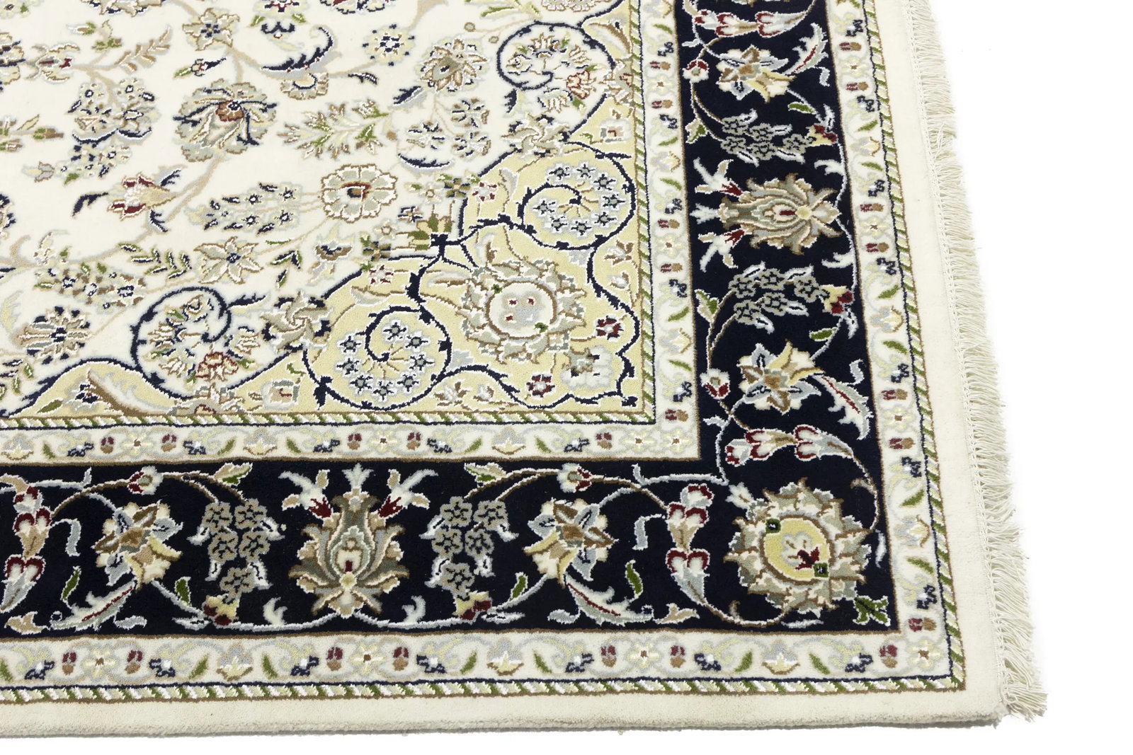 Cream Floral 6X9 Indo-Nain Oriental Rug - 13