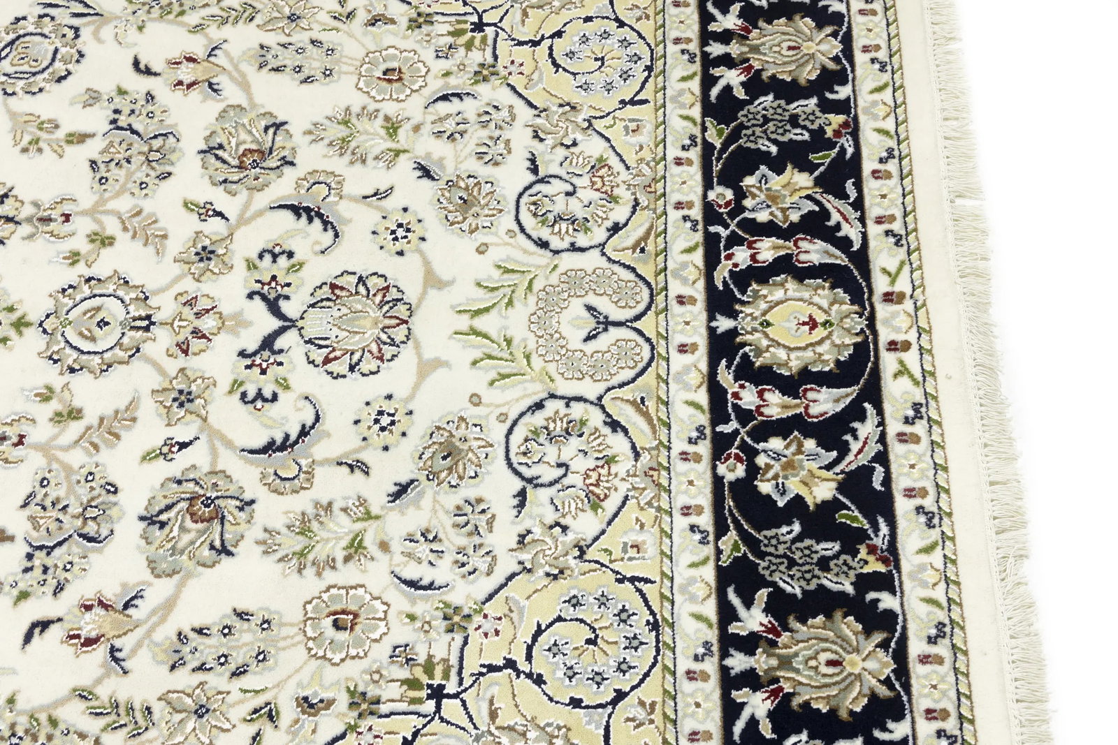Cream Floral 6X9 Indo-Nain Oriental Rug - 14