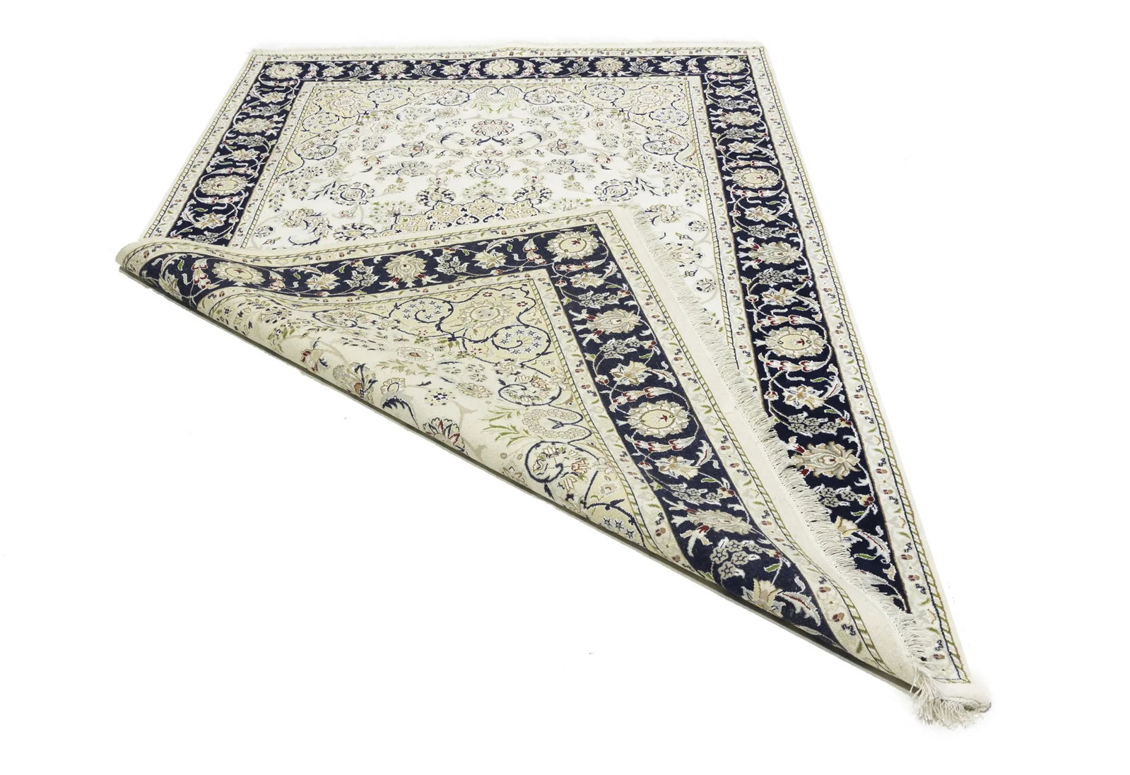 Cream Floral 6X9 Indo-Nain Oriental Rug - 19