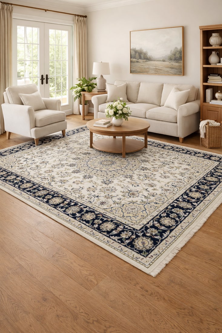 Cream Floral 6X9 Indo-Nain Oriental Rug - 2