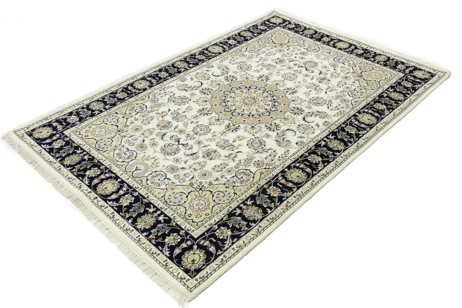 Cream Floral 6X9 Indo-Nain Oriental Rug - 4