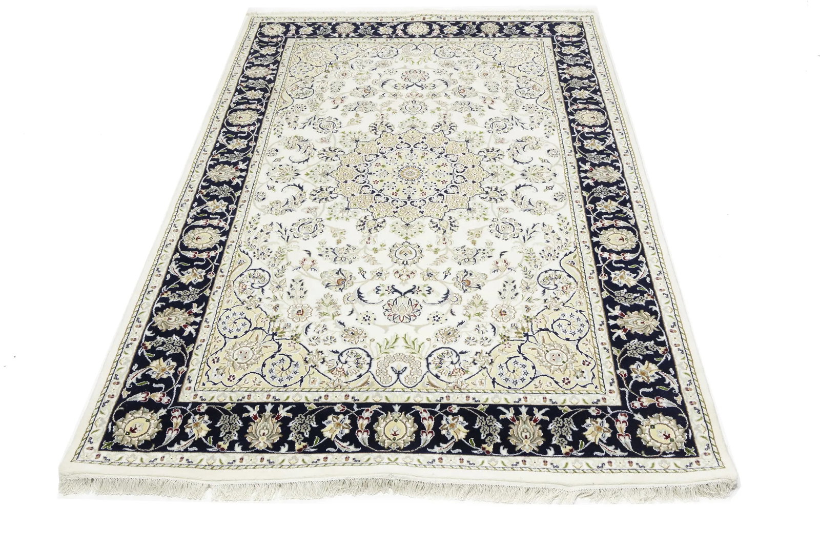 Cream Floral 6X9 Indo-Nain Oriental Rug - 5