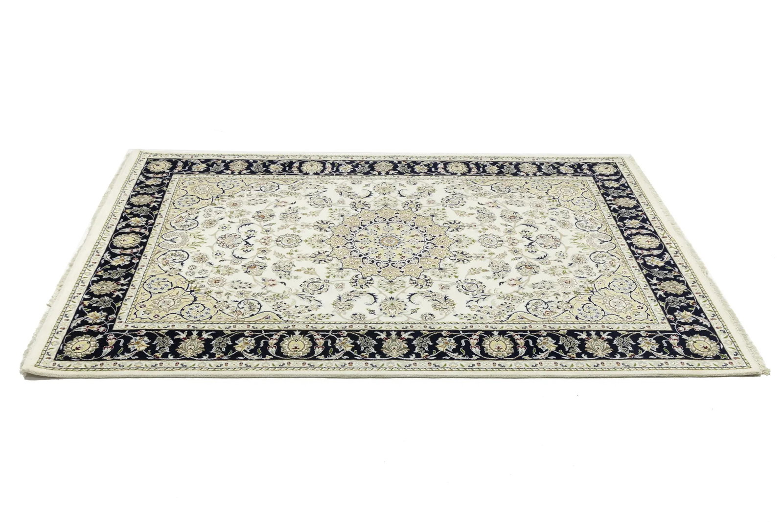 Cream Floral 6X9 Indo-Nain Oriental Rug - 7