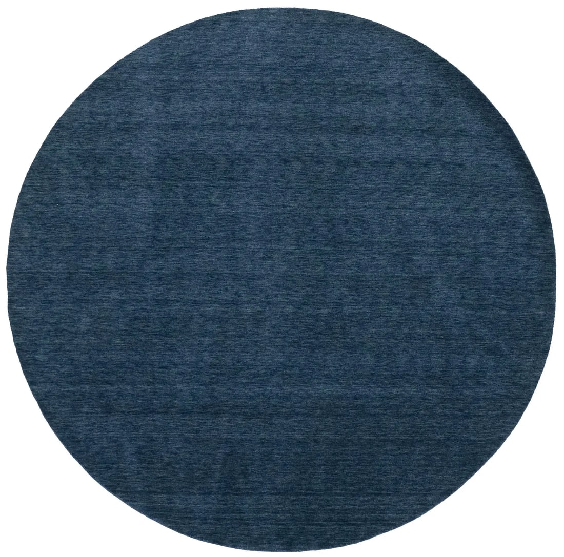 Steel Blue Modern Solid 6X6 Gabbeh Oriental Round Rug: Title: Steel Blue Modern Solid 6X6 Gabbeh Oriental Round Rug Description:This hand-loomed 6X6 Steel Blue Oriental Round rug from India is characterized by a robust modern design and a rich Steel Blue
