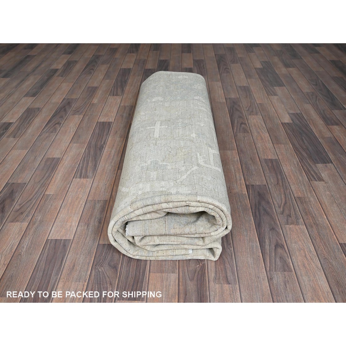Oyster White Washed Out Peshawar Hand Knotted Pure Wool Oriental Rug - 9