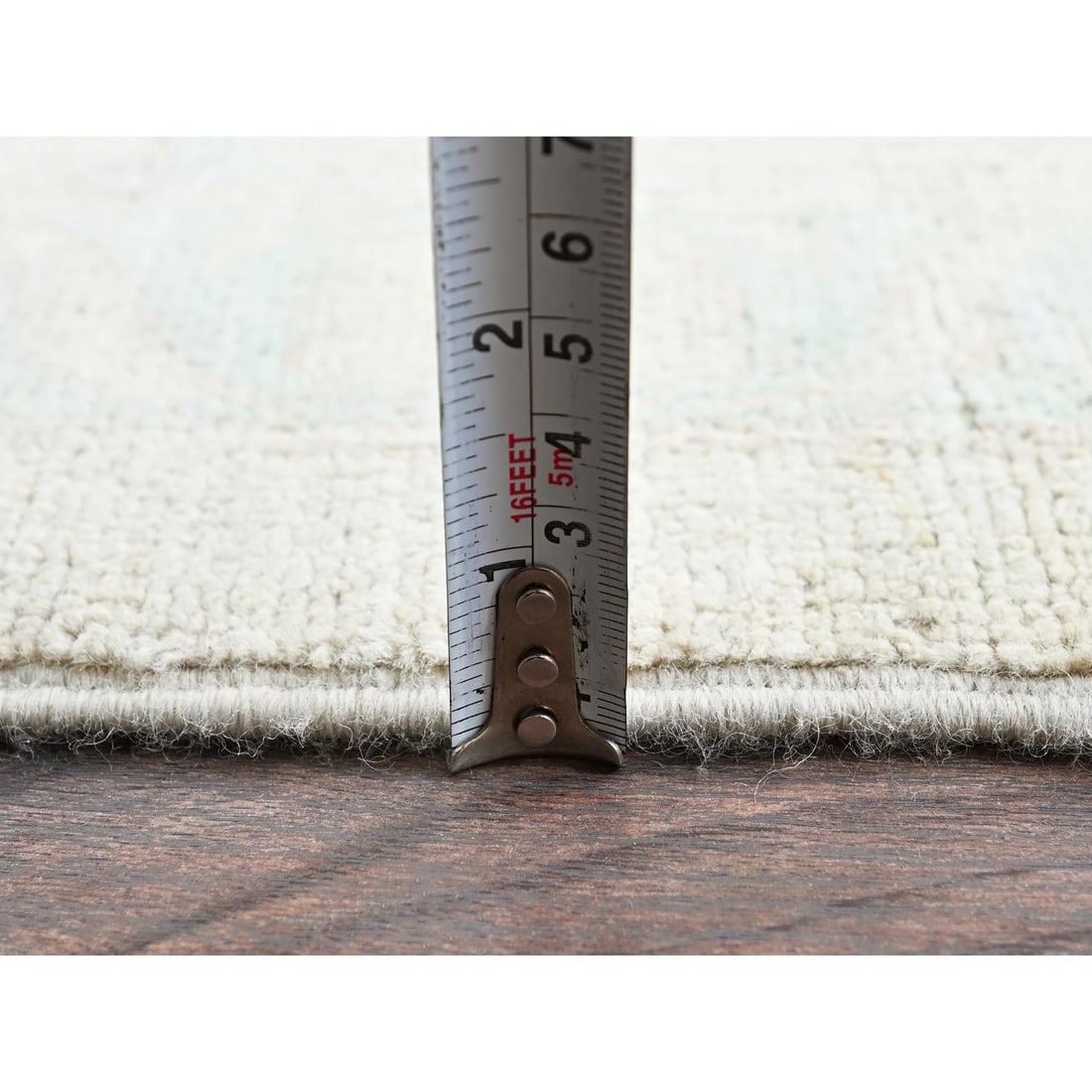 Oyster White Washed Out Peshawar Hand Knotted Pure Wool Oriental Rug - 10