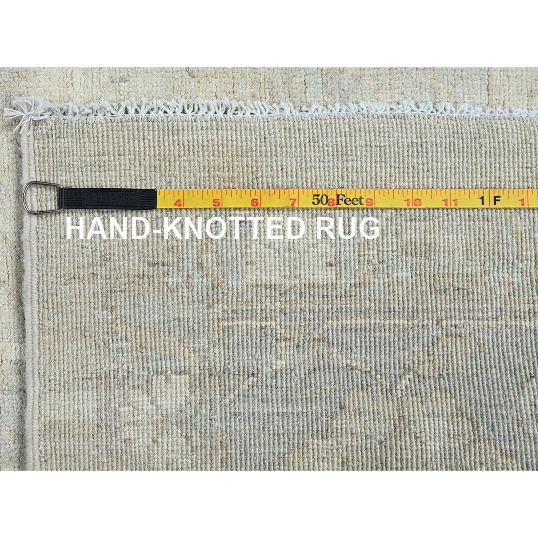 Oyster White Washed Out Peshawar Hand Knotted Pure Wool Oriental Rug - 11