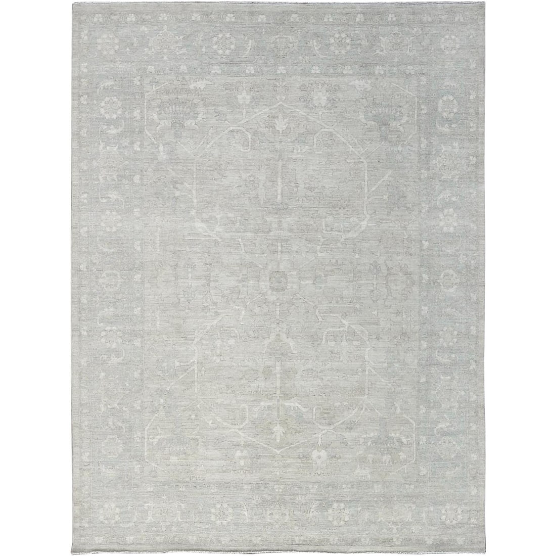 Oyster White Washed Out Peshawar Hand Knotted Pure Wool Oriental Rug: Title: Oyster White Washed Out Peshawar Hand Knotted Pure Wool Oriental Rug Description:This is a truly genuine one-of-a-kind. It has been Knotted for months and months in the centuries-old weaving